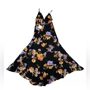 Honey Punch Floral Maxi Wrap Dress (Black,Purple,Orange)